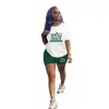 D9349 Amazon Caliente Moda Casual Europea y Americana para Mujer Patrón de Color Sólido Estampado Manga Corta Shorts Conjunto de Dos Piezas