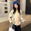 Suéter casual a rayas con borlas para niñas, nuevo estilo coreano de otoño 2026, top de punto holgado con cuello redondo para niños mayores