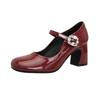 Zapatos Mary Jane Rojos de Tacón Grueso para Mujer ~ Nuevos de Otoño e Invierno Lolita Lindos Zapatos de Tacón Alto con Hebilla de Pedrería