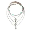 Joyas de Venta Caliente Europeas y Americanas Estilo Vaquero Retro Collar Apilado de Múltiples Capas con Piedras Naturales Collar con Cuentas de Turquesa Cabeza de Toro Cactus