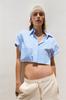 Comercio Exterior Casual Europeo y Americano Verano Nueva Moda Versátil Cuello Campana Manga Corta Rayas Bolsillo Camisa Crop Top