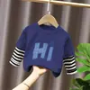 Estampa Cartoon Moda Americana Meninos Algodão Puro Solto Manga Longa Outono Infantil Tendência Legal Camada Base Top Camiseta