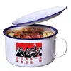 Olla de Esmalte para Shabu-shabu Taza de Té con Cita Brochetas Retro Nostálgico Tazón para Fideos Instantáneos con Tapa Esmalte Clásico Tazón de Esmalte