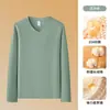 Camiseta de manga larga con cuello en V Solona de 310 g para hombre, estilo nuevo de otoño e invierno, capa interior cálida cepillada por ambos lados, top para hombre
