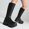 Botas de Mujer Talla 35-44 Europeas y Americanas Transfronterizas Tallas Grandes, Botas de Mujer Negras, Puntera Redonda Charol, Suela Gruesa, Antideslizantes, Tacón Alto, Botas de Caña Alta
