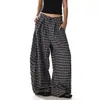 Pantalones casuales de cuadros plisados estilo retro americano para hombre y mujer, nuevo diseño de verano, nicho, holgados, versátiles de pierna ancha
