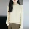 Suéter de punto 100% algodón estilo romántico francés transfronterizo para mujer, cuello medio alto de punto trenzado, elegante y rejuvenecedor, capa base cálida