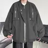 Nueva Chaqueta de Color Sólido Estilo Béisbol para Hombre Cuello Redondo Holgada Ropa de Trabajo Chaqueta Casual JK3212