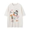 Camiseta de manga corta con estampado de letras de pingüino lindo estilo americano para hombre y mujer, holgada e informal, verano 2025