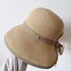 Elegante Sombrero de Pescador de Paja con Lazo de Cuadros para Mujer, Sombrero de Cubo Versátil Casual de Verano, Sombrero de Paja con Protección Solar