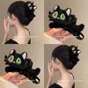 Pinza para el pelo rellena de gato negro lindo para mujer, pinza para el pelo grande rellena de otoño e invierno, pinza de tiburón, accesorio para el cabello