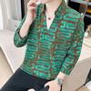 Camisa de verano con mangas de siete puntos para hombre, moderna, informal, ajustada, a cuadros, con rayas verticales, de seda helada