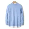 Suéter 100% lana pura para hombre, jersey de cuello redondo, suéter grueso de punto trenzado, tejido de punto de lana casual holgado para otoño e invierno, transfronterizo