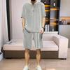 Conjunto Masculino de Seda Gelada Verão Fino Solto Casual Versátil Camiseta de Manga Curta Shorts Conjunto de Duas Peças Secagem Rápida Traje Completo