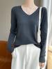Nuevo Suéter de Punto Pulóver de Manga Larga con Cuello en V para Mujer Otoño e Invierno, Versátil Top Base Holgado y Adelgazante