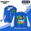 Jaqueta baseball Creeper Minecraft infantil para meninos e meninas, bloqueio de cores primavera e outono, top esportivo escolar confortável, legal