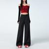 Ropa de Mujer de Seda Naranja# Pantalones de Pierna Ancha para Mujer Negros Combinan con Todo Diseño Plisado Nicho Alto Micro-holgados Pantalones Casuales para Mujer