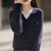Suéter de Punto con Bolsillo en Solapa de Diseño Estilo Francés para Mujer, Nuevo Otoño e Invierno Delgado de Manga Larga Cuello Polo Suéter Básico de Punto Fino