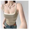 Chica Sexy Cuello Cuadrado Ajustado Algodón Puro Hermoso Diseño de Espalda Combinación de Colores Ajustado Falso de Dos Piezas Ropa Exterior Camiseta Base Chaleco Pequeño