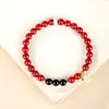 Pulseira Autêntica de Cinábrio de Alto Teor para Mulheres, Pulseira de Contas da Sorte de Obsidiana de Jade Hetian Natural, Presente de Ano Novo