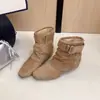 Botas decorativas de tacón alto con punta y apiladas de ante para mujer, nuevo estilo otoño 2026, con hebilla de cinturón, botines, de longitud hasta la pantorrilla