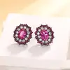 2024 Nueva Joyería Huabi Base de Cobre Chapado en Oro Corindón Rojo Simulado Ovalado Oro Negro Set Piedra Principal 6*8