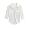 2646-Estilo Europeu e Americano Nova Coleção Primavera e Verão 2026 Top Slimming com Lapela Ajuste na Cintura, Camisa Sexy de Manga Média para Mulheres