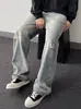 Jeans versátiles estilo callejero desgastados y rotos retro americanos, pantalones largos casuales rectos de corte holgado a la moda para hombre, nueva moda masculina