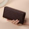 Billetera Nueva para Mujer Transfronteriza Larga con Patrón Tejido Cierre de Cremallera Clutch Billetera Multitarjeta Billetera Bolso para Teléfono