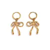 Colar de Personalidade Criativa Transfronteiriço Europeu e Americano Aço Inoxidável Banhado a Ouro 18K Pingente Doce de Laço com Strass Brincos Anel