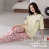 Pijama de verano para mujer con copas en el pecho, tejido de algodón puro, manga corta, pantalón largo, ropa de casa, estilo fino, se puede usar afuera en verano, conjunto 100% algodón