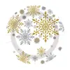 Navidad Dorado y Plateado Copo de Nieve Tema Fiesta Vajilla Platos de Papel Desechables Vasos de Papel Servilletas de Papel Decoración de Fiesta Accesorios Suministros