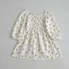 Vestido de niña estilo coreano con cuello cuadrado y mangas largas tipo farol para niña