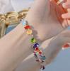 Pulsera de cristal de caramelo cuadrado de lujo y estilo nuevo para mujer, diseño de nicho, collar con arcoíris y aretes chapados en oro de 18 quilates.