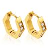 Brincos de aço inoxidável geométricos pentagonais personalizados com ouro 18K, fecho de orelha, explosões transfronteiriças, diamante branco branco incrustado plano, aço titânio, atacado
