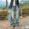 Jeans Americano Retrô de Cintura Alta Flare para Mulheres, Outono 2026, Lavado Resistente, Não Apertado, Solto, Calça de Perna Larga Emagrecedora