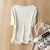 Zhengqi Roupas Especiais/Ponto de Lã Ultrafina de Contagem 48 Padrão Espinha de Peixe Gola Uma Linha Gola Meia-Alta Manga Média Blusa de Tricô