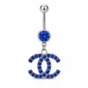 Anillos de ombligo populares transfronterizos europeos y americanos, modernos de acero inoxidable sexy con letra C incrustada de diamantes para piercing en el ombligo, fábrica al por mayor