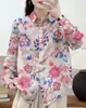 Camisa de Ramio Floral de Manga Larga de Verano para Mujer, Corte Holgado, Adelgazante, Blusa Versátil con Estampado Floral, Venta al por Mayor Transfronteriza