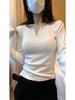 Camiseta Única de Diseño Nicho Cálida de Manga Larga para Mujer, Invierno Ajustada Cuello en V Térmica Base, Top Chic a la Moda