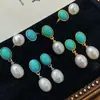 Aretes de Perlas Naturales de Agua Dulce Reales Aretes Retro Simples de Turquesa Aretes de Perla con Forma de Gota Venta al por mayor transfronteriza