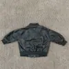 Ropa infantil transfronteriza: Chaqueta de cuero unisex con cuello acanalado y hilo metálico, piel suave, nueva colección otoño 2026, moderna y versátil, corte holgado
