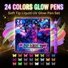 Caneta Marcadora Glow-in-the-dark Corpo Rosto Grafite Caneta Fluorescente Pigmento que Acende com Luz UV DIY Festa 24 Cores Canetas de Pintura