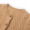 26 Cárdigan de Cachemir Grueso Tejido en Punto Trenzado para Otoño/Invierno para Mujer, Estilo Corto, Color Sólido, Corte Holgado, Suéter de Lana Estilo Perezoso, Abrigo de Suéter Tejido