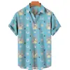 Camisa Nueva Europea y Americana Transfronteriza Pato Amarillo Impresión Digital 3D Casual Hawaiana de Manga Corta con Cuello