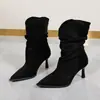 Botas de mujer de tacón fino estilo coreano para otoño e invierno, diseño simple apilado, botas de moda, estilo vintage, nuevas botines de tacón alto 2026 para mujer
