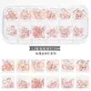 Acessórios para Nail Art Tachas Metálicas Vazadas Estilo Japonês Pedras Strass Coloridas com Fundo Plano Tiras Longas Caixinha Conjunto Misto para Nail Art Conjunto Completo