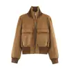 ZA Europa Transfronteriza Comercio Exterior Ropa de Mujer AliExpress Venta Caliente Moda Francesa Canalé Cuello Alto Chaqueta Bomber Abrigo