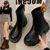 Botas Martin de invierno 2024 de estilo británico con punta redonda y tacón alto, cómodas y combinables con todo, con cremallera trasera, para mujer, 9252, finas y elásticas, nuevas