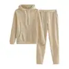 Conjunto de Sudadera con Capucha y Pantalones de Color Sólido de Manga Larga Talla Grande para Mujer, Ropa Deportiva Casual Holgada, Conjunto de Dos Piezas para Otoño e Invierno